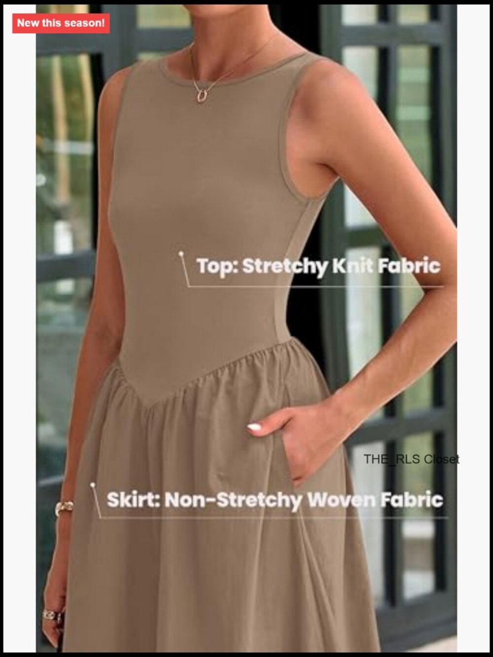 Sleeveless Patchwork Knit Tank Midi Dress with Pockets - Picture 5 of 7